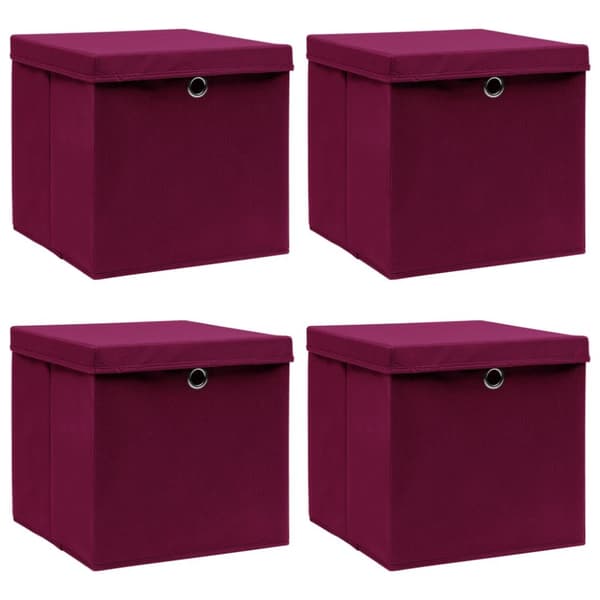 Förvaringslådor med lock 4 st mörkröd 32x32x32 cm tyg