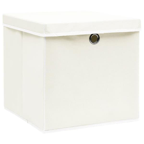 Förvaringslådor med lock 4 st vit 32x32x32 cm tyg