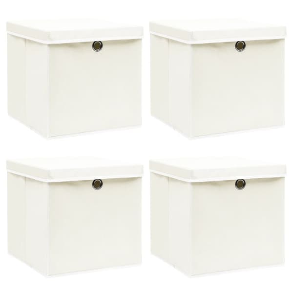 Förvaringslådor med lock 4 st vit 32x32x32 cm tyg