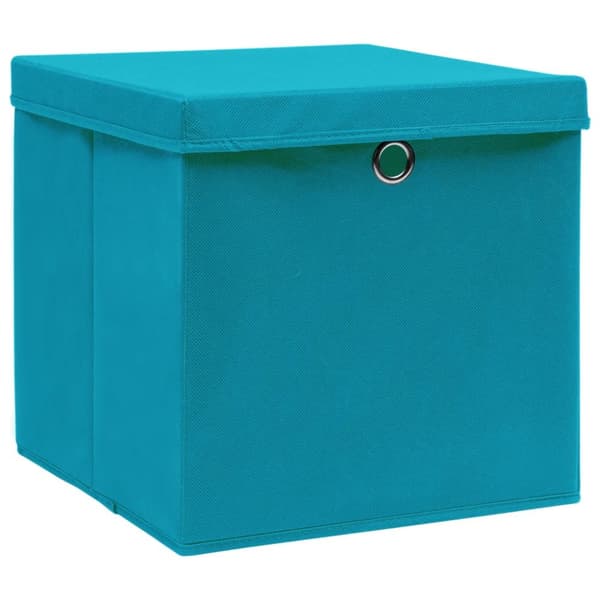Förvaringslådor med lock 4 st babyblå 32x32x32 cm tyg