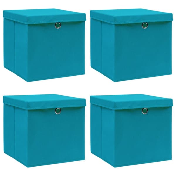 Förvaringslådor med lock 4 st babyblå 32x32x32 cm tyg