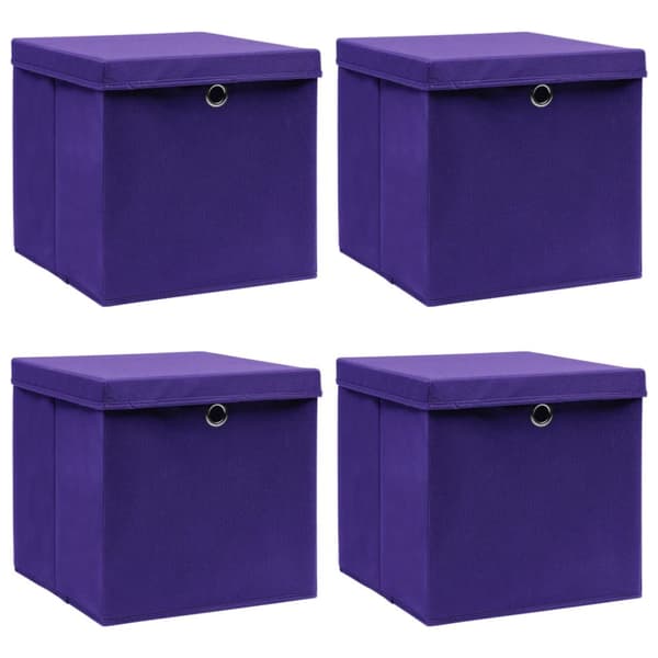 Förvaringslådor med lock 4 st lila 32x32x32 cm tyg