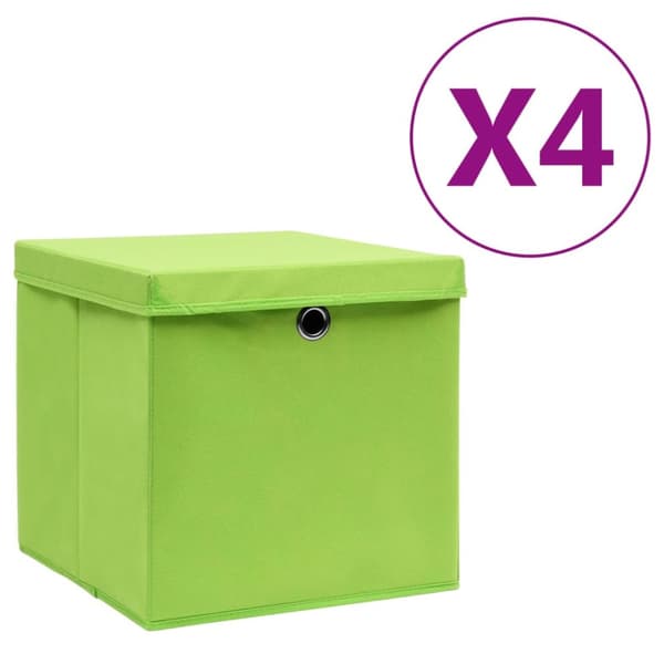Förvaringslådor med lock 4 st 28x28x28 cm grön