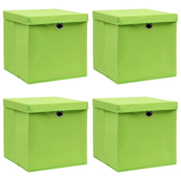 Förvaringslådor med lock 4 st grön 32x32x32 cm tyg