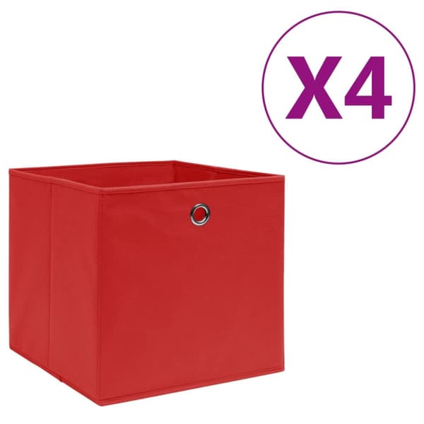 Förvaringslådor 4 st non-woven tyg 28x28x28 cm röd