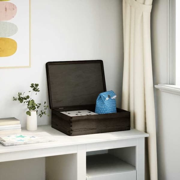 vidaXL Trekasse med lokk svart 40x30x13 cm heltre furu