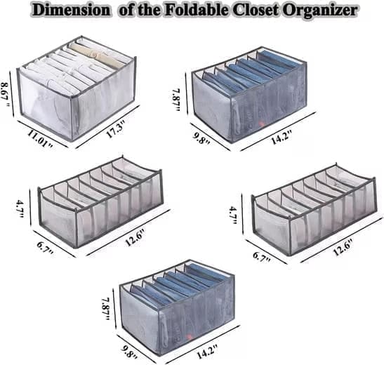 5 st Organizer för Kläder / Förvaring / Organisera Klädförvaring-Box med 7/9 fack, Grå Förvaringslåda