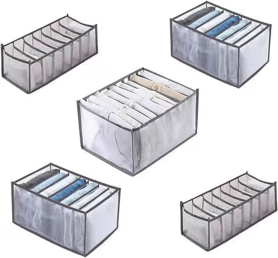 5 st Organizer för Kläder / Förvaring / Organisera Klädförvaring-Box med 7/9 fack, Grå Förvaringslåda