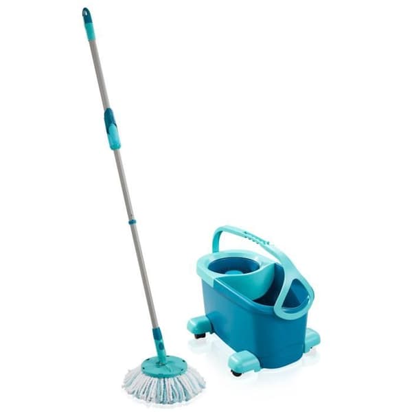 Set mopp med vridbar hink med hjul Leifheit Clean Twist Disc Mop 52102, mopphuvud med fransar, 6 L mobil hink