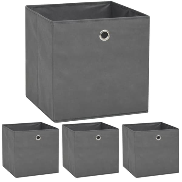 Förvaringslådor 4 st non-woven tyg 32x32x32 cm grå