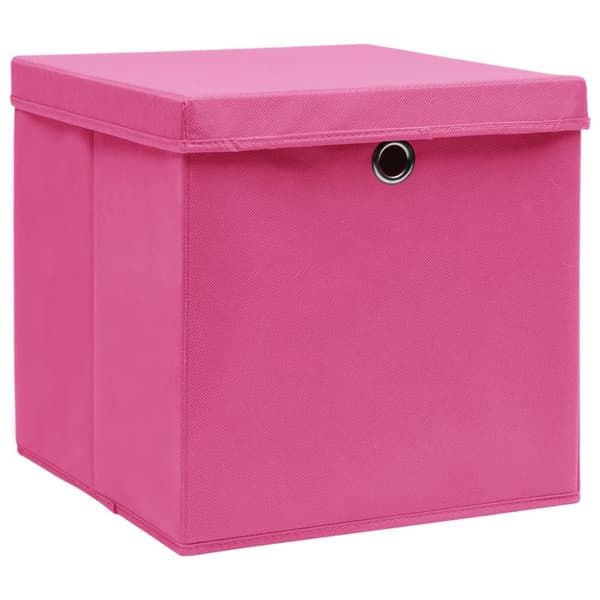 Förvaringslådor med lock 4 st rosa 32x32x32 cm tyg