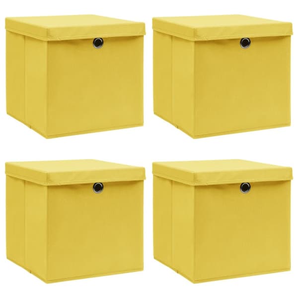 Förvaringslådor med lock 4 st gul 32x32x32 cm tyg