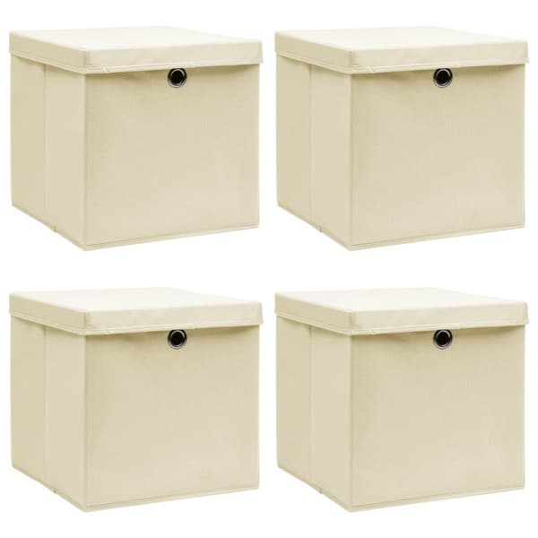 Förvaringslådor med lock 4 st gräddvit 32x32x32 cm tyg
