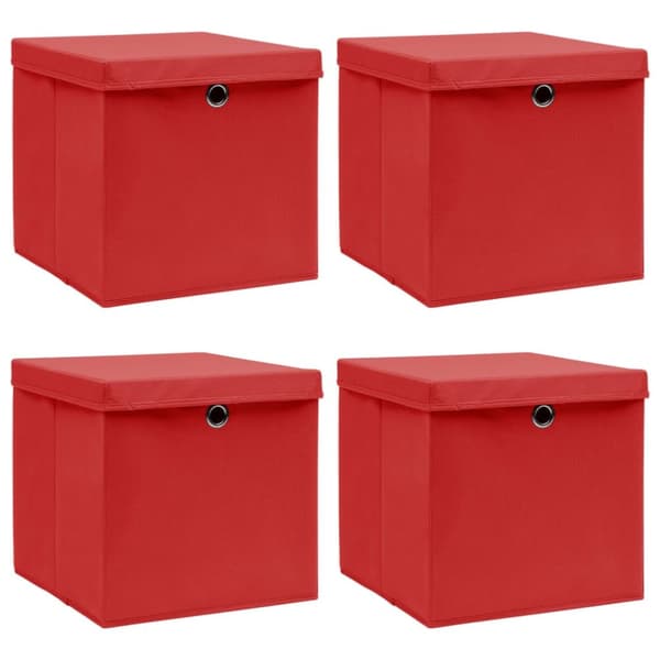 Förvaringslådor med lock 4 st röd 32x32x32 cm tyg