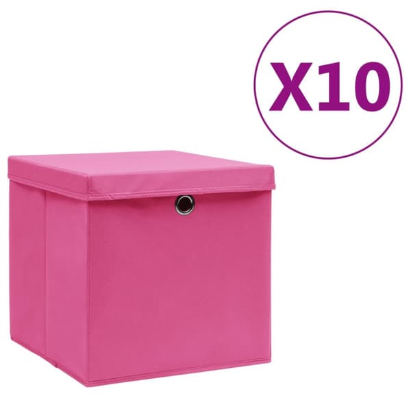 Förvaringslådor med lock 10 st 28x28x28 cm rosa