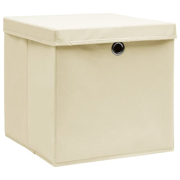 Förvaringslådor med lock 10 st 28x28x28 cm gräddvit