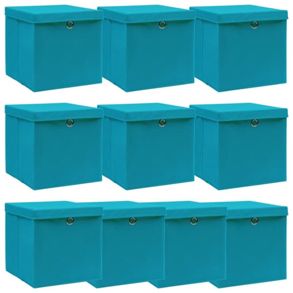 Förvaringslådor med lock 10 st babyblå 32x32x32 cm tyg