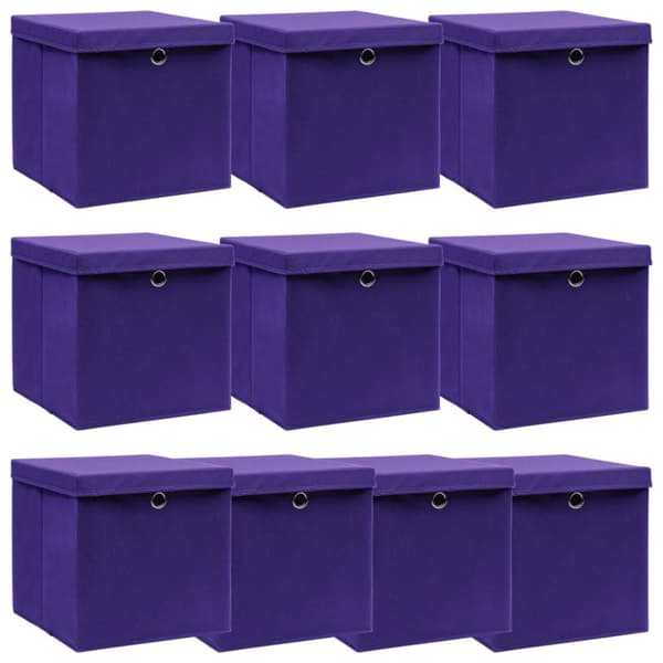 Förvaringslådor med lock 10 st lila 32x32x32 cm tyg