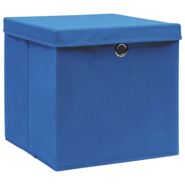 Förvaringslådor med lock 4 st blå 32x32x32 cm tyg