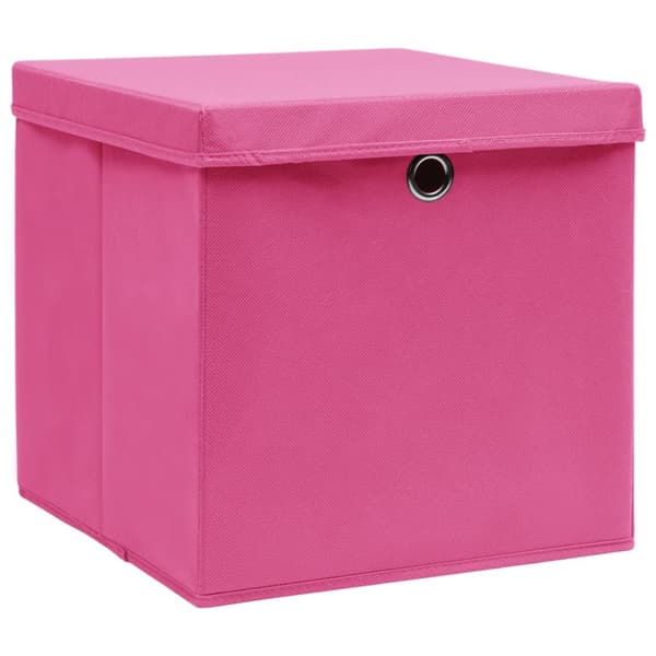 Förvaringslådor med lock 10 st rosa 32x32x32 cm tyg