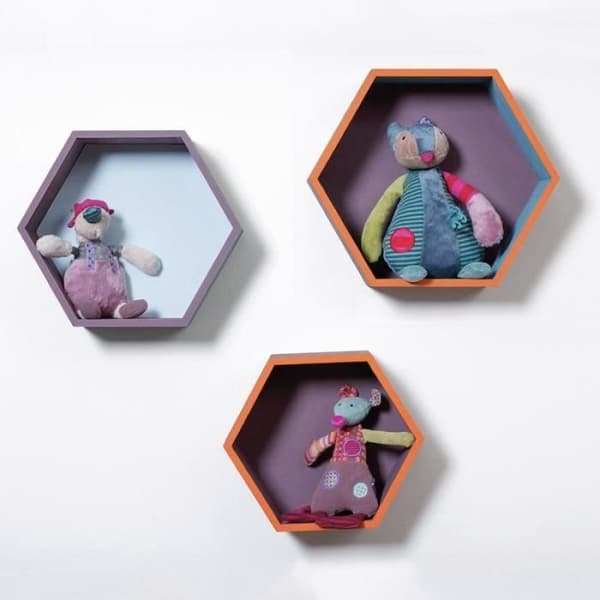 Set med 3 sexkantiga hyllor - Naturligt trä - Modernt - Design - Vardagsrum - Vuxen