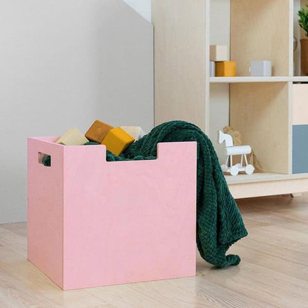 Förvaringslåda i trä, modell 2 - handtag - Rosa - 33 x 33 x 37 cm