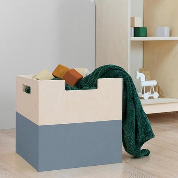 Förvaringslåda - Benlemi - Modell 2 - Massivt trä - 33 x 33 x 37 cm - Naturlig grå