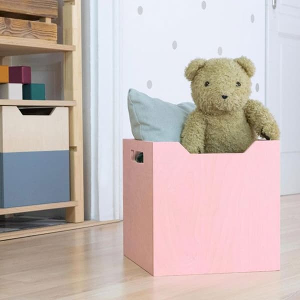 Förvaringslåda i trä modell 4 - handtag - Rosa - 33 x 33 x 37 cm