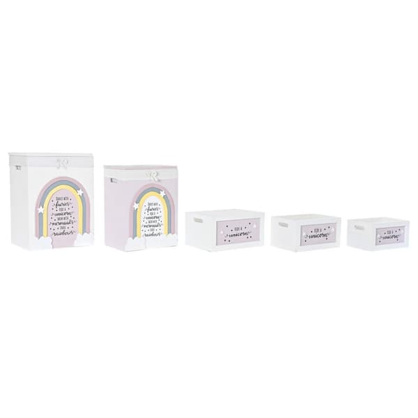 Set med kurve DKD Home Decor Gul Hvid Grå Pink Paulonia træ Børns 40 x 30 x 55 cm (5 Dele) (5 enheder)