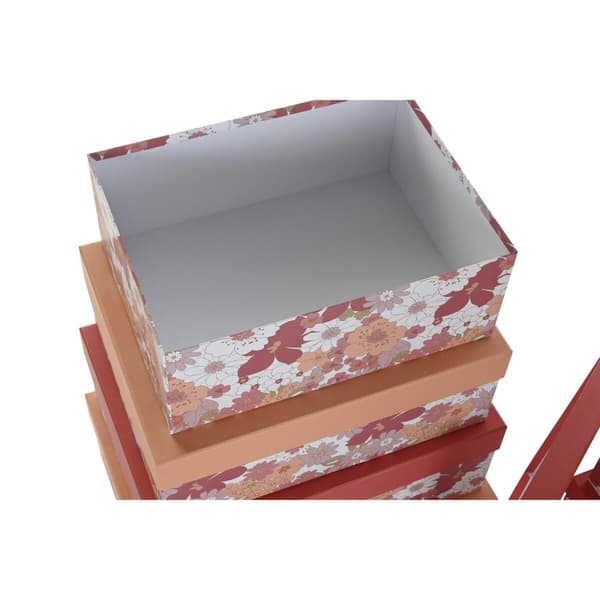 Set med stapelbara förvaringslådor DKD Home Decor Fuchsia Vit Persika Papp (43,5 x 33,5 x 15,5 cm)