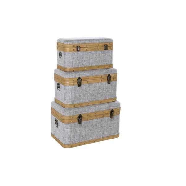 Koffertset DKD Home Decor 60 x 36 x 34 cm Naturell Grå Trä