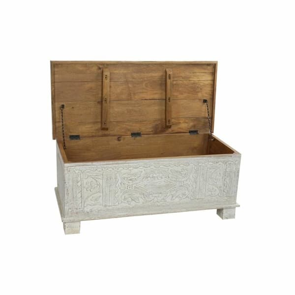 Kiste DKD Home Decor Hvit Treverk av mangotre 113 x 50 x 43 cm Strippet ned