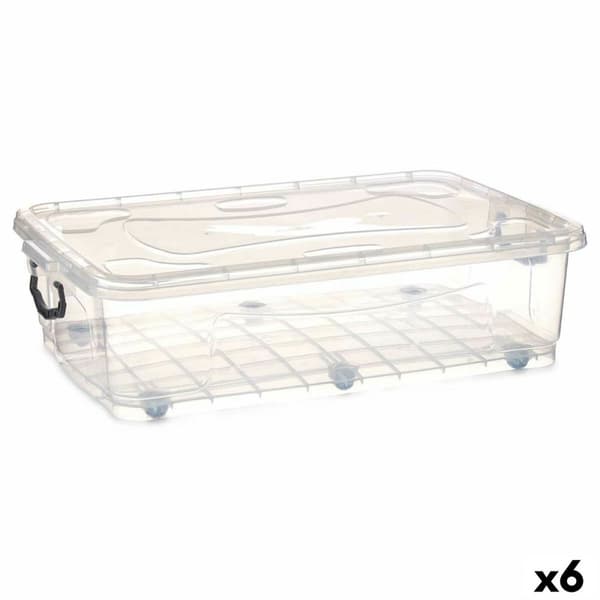 Förvaringslåda med hjul Transparent Plast 40 L 46,5 x 20 x 72,2 cm (6 antal)