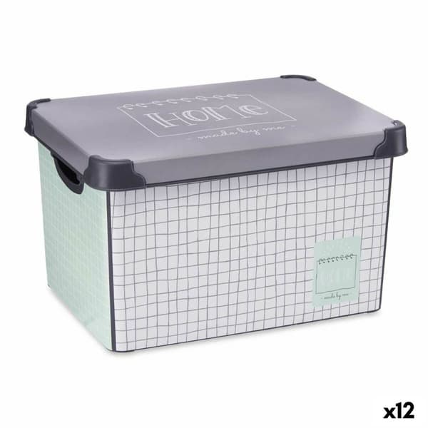 Opbevaringsboks med låg Kipit Home Grå Plastik Millimeterpapir 22 L 29 x 23,5 x 39 cm (12 enheder)
