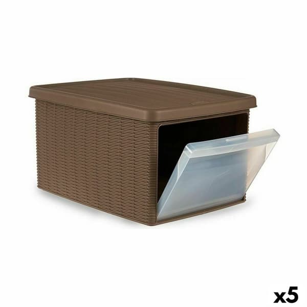 Opbevaringsboks med låg Stefanplast Elegance Stransko Beige Plastik 29 x 21 x 39 cm (5 enheder)