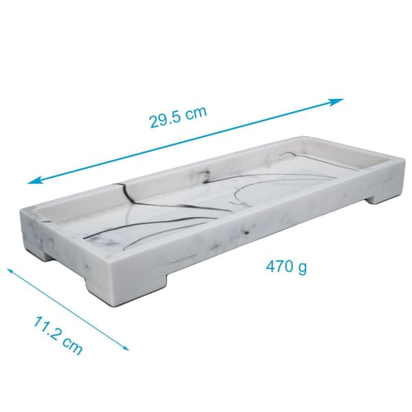 Multifunktionell Förvaringsbricka Toalettbricka Serveringsbricka i Marmor tillverkad av syntetiskt harts - 29.5 x 11.2 x 3 cm - Ett snyggt sätt att