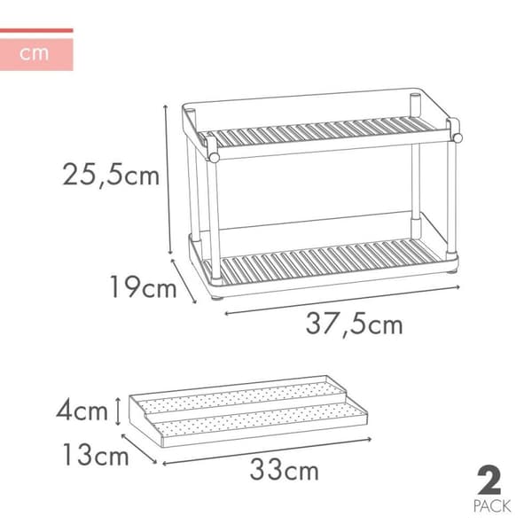 Förvaring för köksskåp Max Home Vit 2 Hyllor 2 antal 37,5 x 25,5 x 19 cm