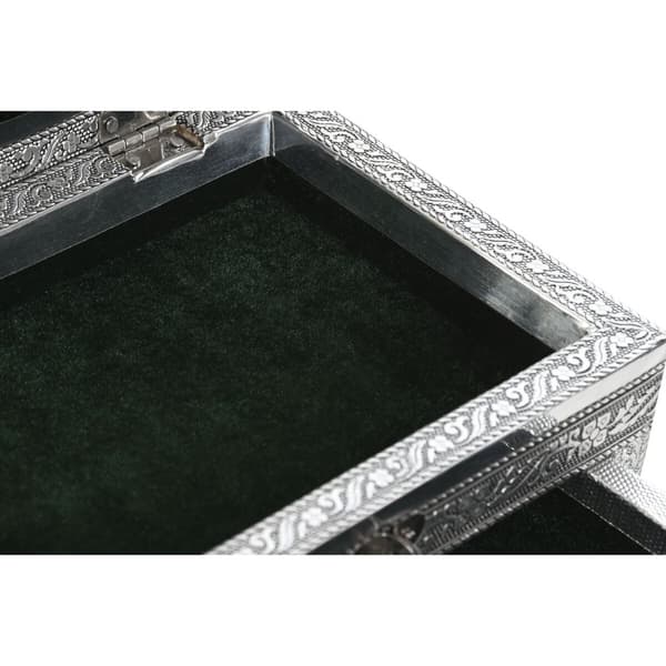 Smyckeskrin Home ESPRIT Grön Silvrig Trä Aluminium 17,5 x 12,5 x 8,5 cm