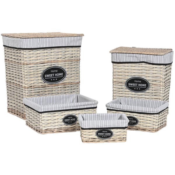Vasketøjskurv Home ESPRIT Hvid Brun Sort Grå Natur flet Shabby Chic 47 x 35 x 55 cm 5 Dele