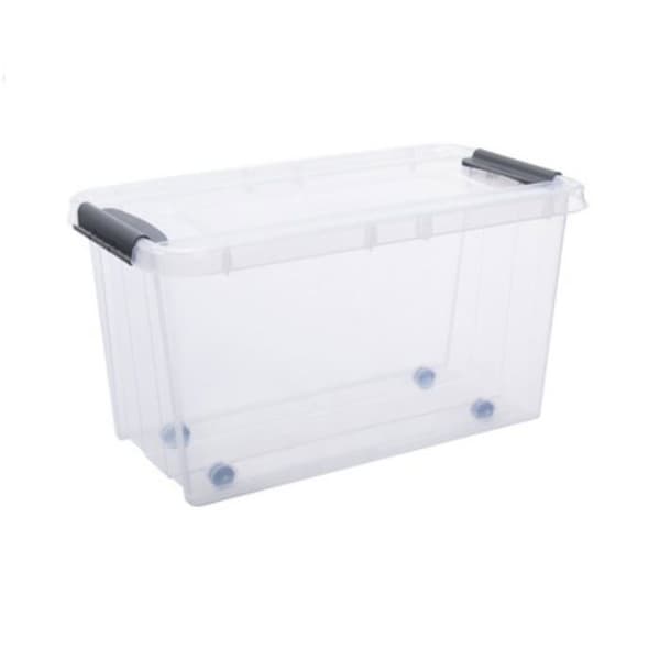 Förvaringslåda - Plast Team - Pro Box 70L - Transparent/Grå - På hjul - Stapelbar