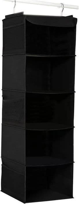 Vikbar hänghylla - Svart - 30X30X108cm - 5 fack - 6 sidofickor - Non-Woven Tyg