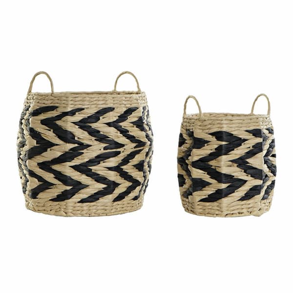 Kurvesæt DKD Home Decor Sort Lys brun Naturlig fiber (2 Dele)