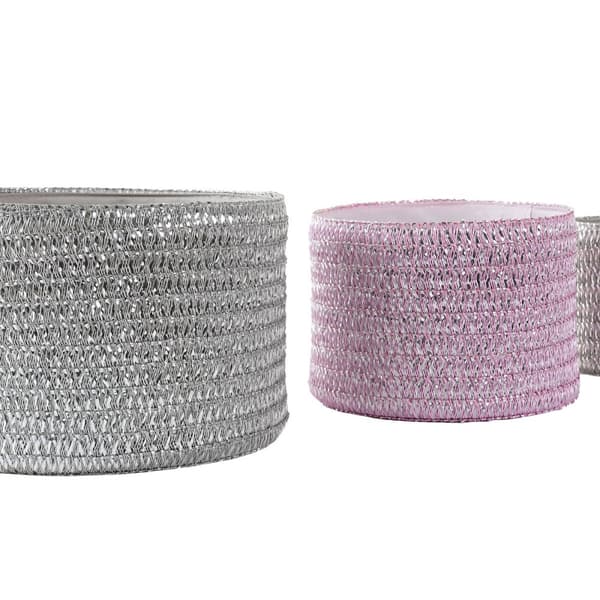 Multifunktionell korg DKD Home Decor Grå Rosa polypropen 27 x 27 x 17 cm 4 Kg 3 Delar (3 antal)