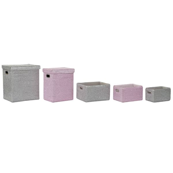 Multifunktionell korg DKD Home Decor Rosa Silvrig polypropen 44 x 36 x 50 cm 4 Kg 5 Delar