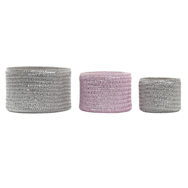Multibrug kurv DKD Home Decor Grå Pink polypropylen 27 x 27 x 17 cm 4 Kg 3 Dele (3 enheder)