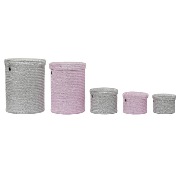 Multibrug kurv DKD Home Decor Grå Pink polypropylen 42 x 42 x 52,5 cm 4 Kg