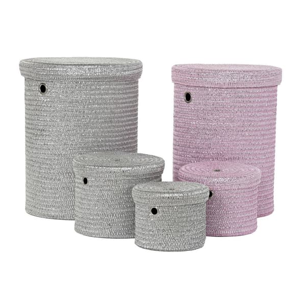 Multibrug kurv DKD Home Decor Grå Pink polypropylen 42 x 42 x 52,5 cm 4 Kg