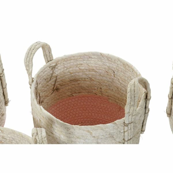 Kurvesæt DKD Home Decor Natur Pink Grøn Naturlig fiber 30 x 30 x 32 cm Boho (2 enheder)