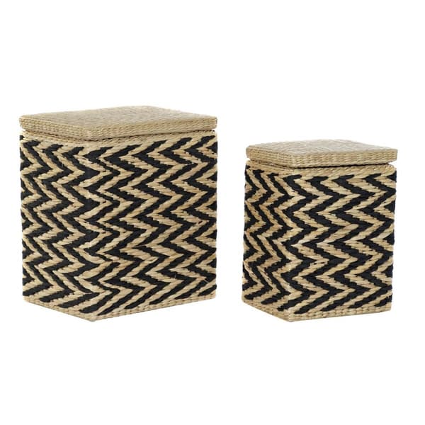 Vasketøjskurv DKD Home Decor Natur Sort Polyester Kolonistil Fiber (43 x 32 x 50,5 cm)