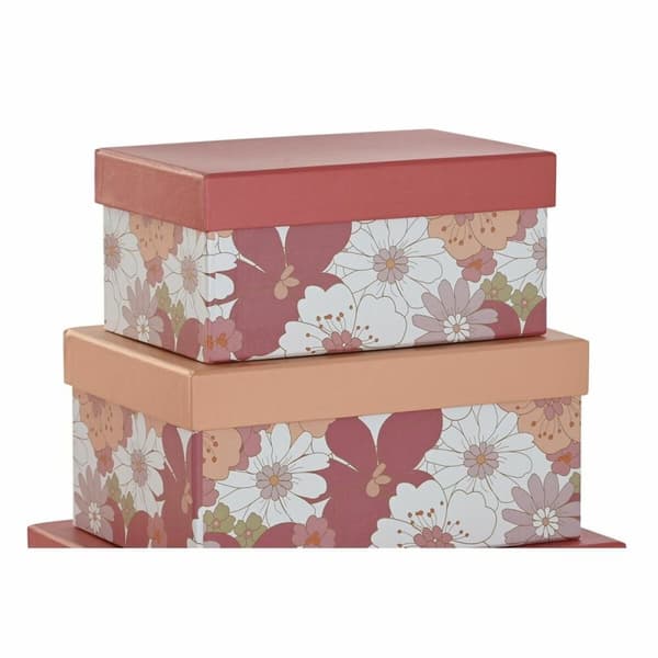 Sæt med æsker, som kan stables DKD Home Decor Fuchsia Hvid Fersken Pap (43,5 x 33,5 x 15,5 cm)